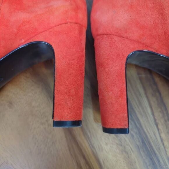 Calvin Klein Womens 8 Owena Suede Ankle Boots Red Chain Detail Zips High Heel - Picture 9 of 11